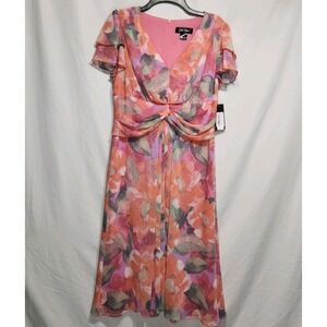 Jessica‎ Howard Size 10 Flutter Sleeve V-Neck Twist Front Floral Midi Dress NWT